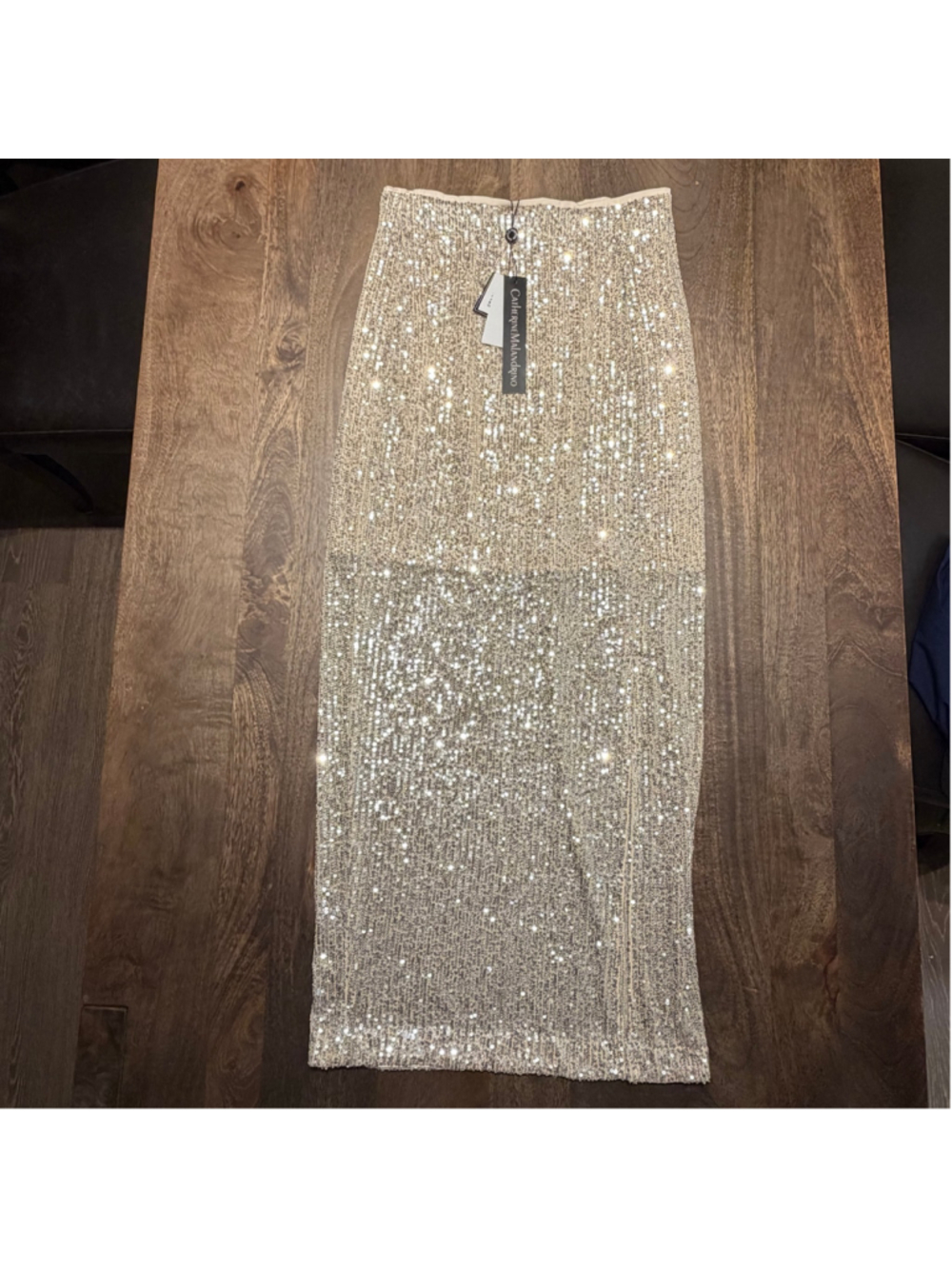 Women's Catherine Malandrino Sequin Maxi Skirt Size S Metallic Champagne Shimmer
